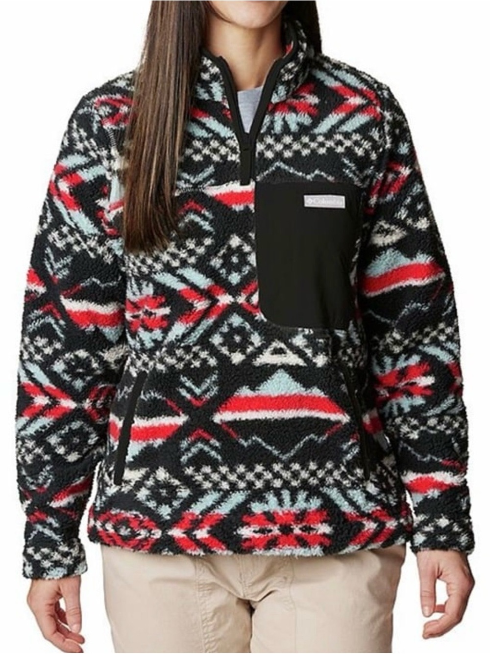 Women's Columbia West Bend 1/4 Zip Pullover Red Lily Checkered Pea Small